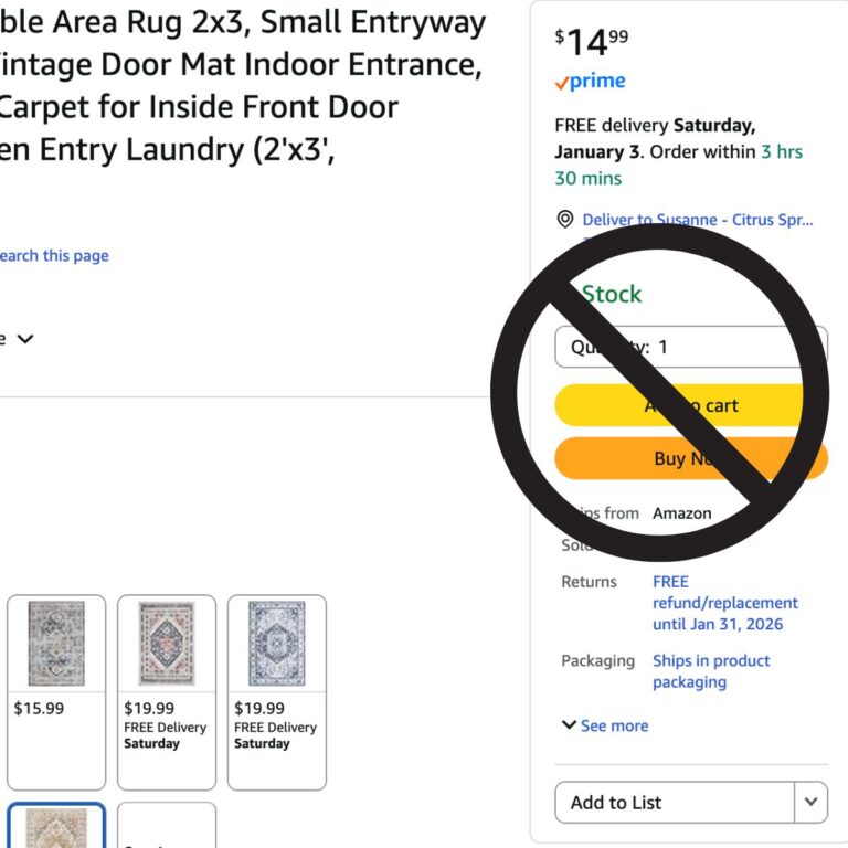 Screenshot of Amazon account with item added to cart with black no symbol to break the add to cart habit.